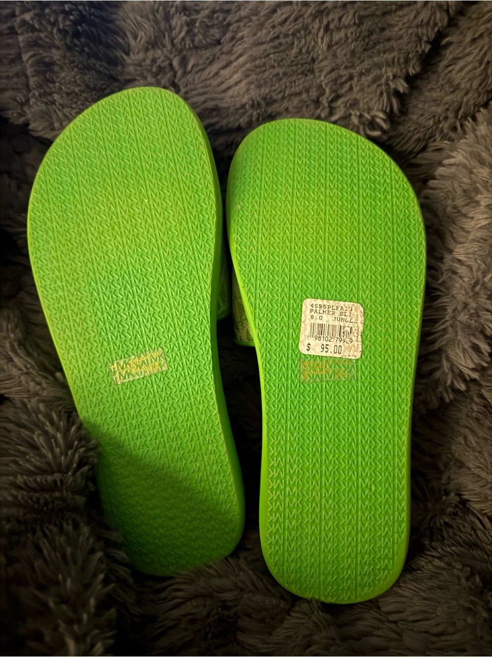 Michael Kors Neon Green MK Logo Slide Sandals - Picture 2 of 3